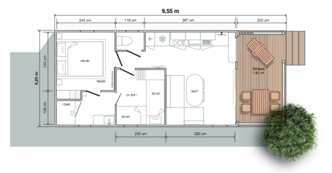 Plan Mobile-home Privilège® Large 2 chambres 4 personnes